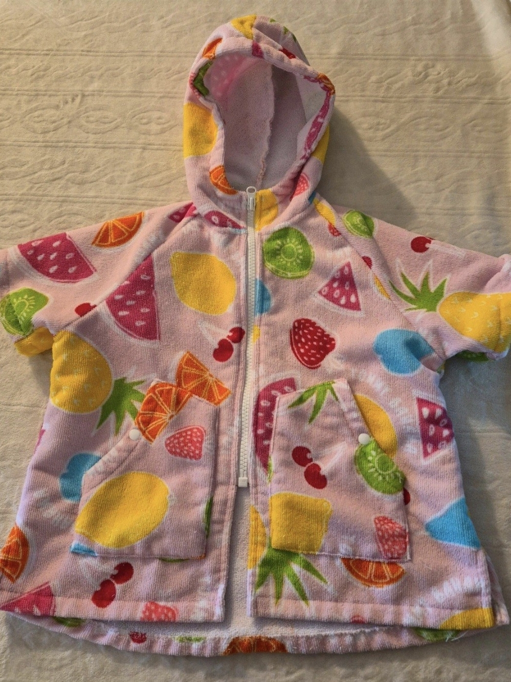 Tommy Bahama Terry Cloth Swim Cover Up Girls S/M 3-6 Month Pink Fruits Hoodie